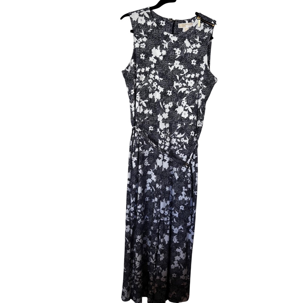 Michael Kors Women's Medium Black White Floral Sleeveless Wide Leg Jumpsuit